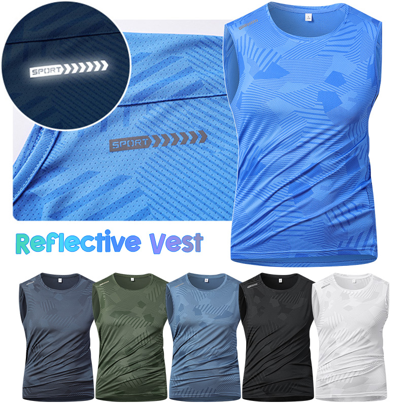Reflective Vest Cycling - เสื้อกั๊กสะท้อนแสงสำหรับผู้ชาย วิ่งออกกำลังกาย ระบายอากาศได้ดี ผ้าไหมน้ำแข็ง สำหรับฟิตเนส ปั่นจักรยาน
