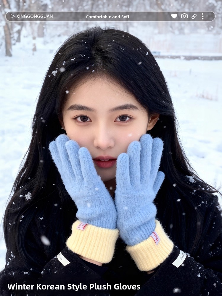 Winter Cycling Commute - ถุงมือถักนิตติ้งสไตล์เกาหลีสำหรับผู้หญิง รองรับการใช้งานหน้าจอสัมผัส เหมาะสำหรับปั่นจักรยาน ให้ความอบอุ่นในฤดูหนาว ถุงมือแบบไม่มีนิ้วบุด้วยผ้าฟลีซสำหรับการเดินทางในช่วงฤดูหนาว