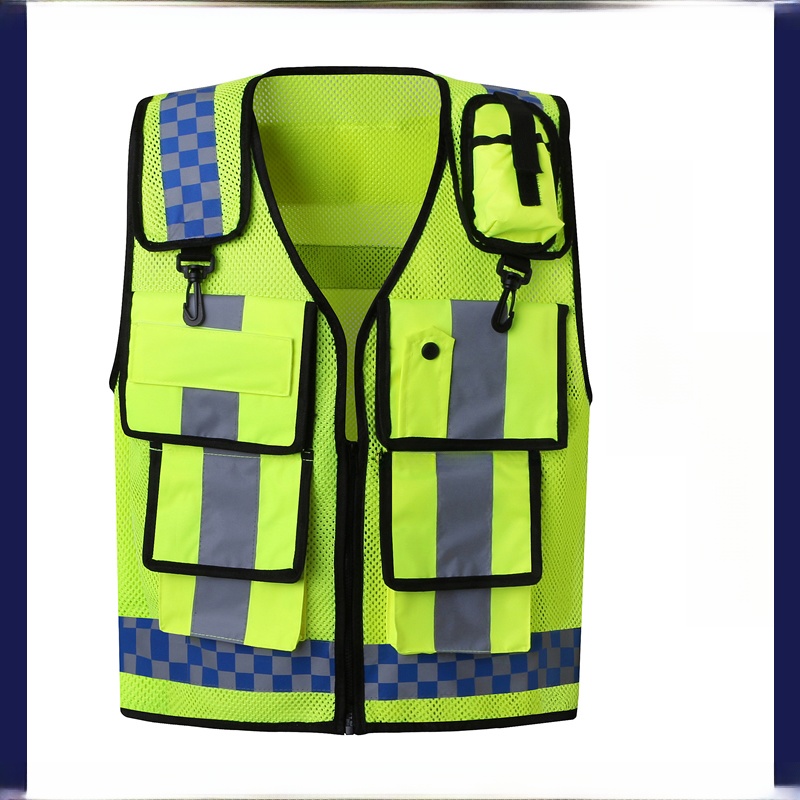 Reflective Vest Cycling - เสื้อกั๊กสะท้อนแสงเพื่อความปลอดภัย กระเป๋าอเนกประสงค์ ตาข่าย ชุดนิรภัยสำหรับการลาดตระเวนบนถนน ชุดนิรภัยสำหรับการขี่จักรยาน คำเตือนการจราจร