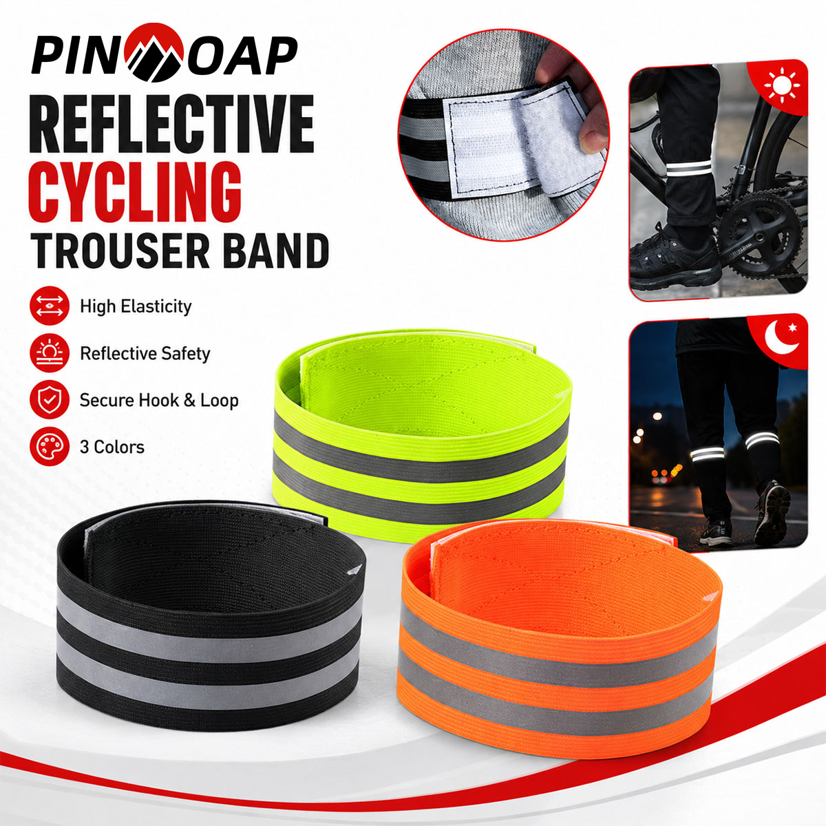 Cycling Commuter Trousers - PINMOAP 1/2 ชิ้น สายรัดขาจักรยานแบบสะท้อนแสง คลิปหนีบกางเกง สายรัดข้อเท้า