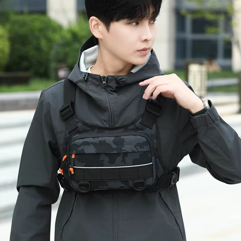Reflective Vest Cycling - เสื้อกั๊กสะพายหน้าสำหรับปั่นจักรยาน กระเป๋าเป้สะพายหลังแบบยุทธวิธี สำหรับตั้งแคมป์ ปีนเขา ล่าสัตว์ กระเป๋าเป้สะพายไหล่